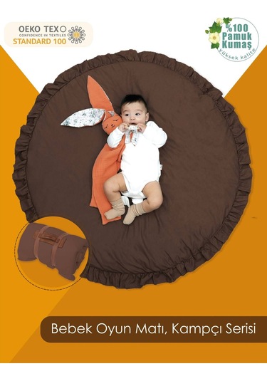 Mordesign Bebek/çocuk Oyun Halısı, Yenidoğan Emekleme Pedi, Aktivite Matı, Çok Amaçlı Minder, Kampçı Serisi 110 X 110 Acı Kahve