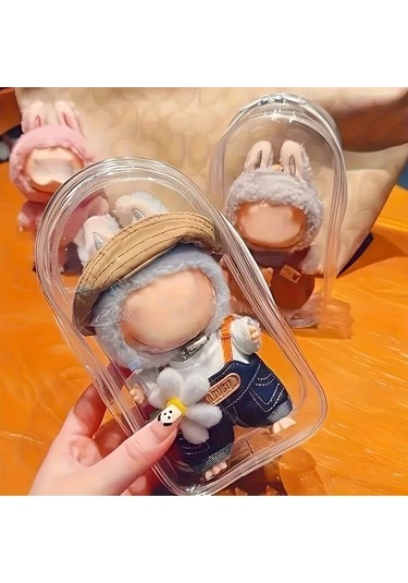 Elmpaly Siyah Renk, Fermuarlı Labubu Saklama Çantası, Toz Geçirmez Şeffaf Kutu siyah