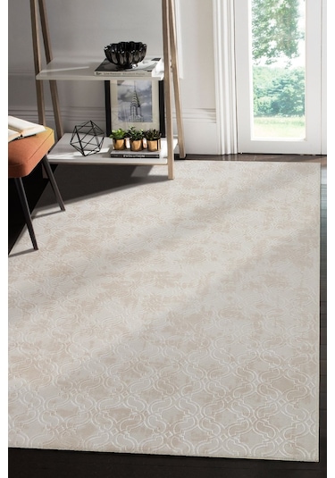 Yıkanabilir Kaymaz Tabanlı Violin Embos Kesme Rulo Halı Yolluk Krem