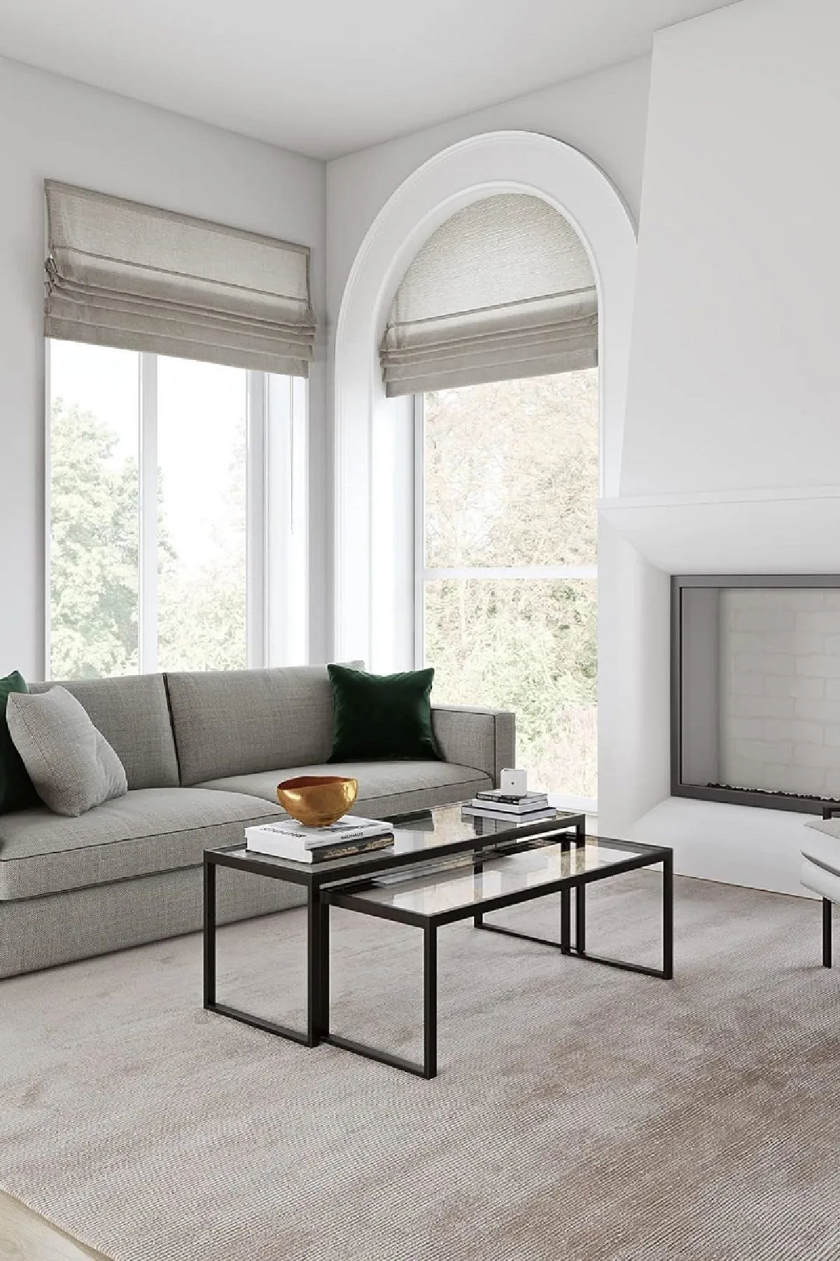 Modern 2 Li Metal Iskeletli Temper Camlı Zigon Orta Sehpa Siyah-şeffaf