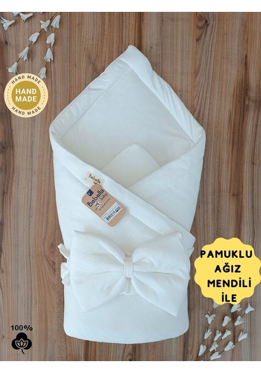 Bebek Battaniyesi %100 Pamuklu Bebek Kundak Battaniyesi Kız Erkek Dış Kundak Hastane Çıkışı Bbl65003 Ekru