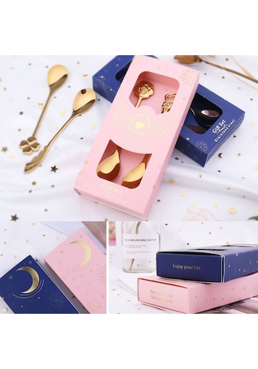 Sones 2 Adet / Paket Paslanmaz Çelik Kaşık Ve Çatal Bıçak Takımı, Stil: Yaprak Çatal + Mavi Kutu Diğer