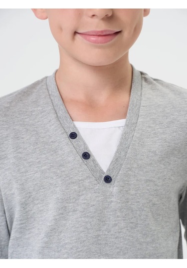 Kari Erkek Çocuklar İçin Okulda Giyebilecek Gri Süper İnce Kazak 420118181 Gri