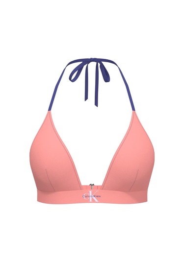 Calvin Klein Kadın Pembe Logo Detaylı Üçgen Bikini Üstü-13573 Pembe