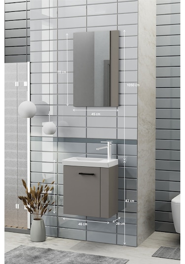 Biani Minila 45 cm Banyo Dolabı,Seramik Lavabolu, Aynalı,Lavabo Dahil,Mdf,Latte Biani Minila 45 cm Banyo Dolabı,Seramik Lavabolu, Aynalı,Lavabo Dahil,Mdf,Latte