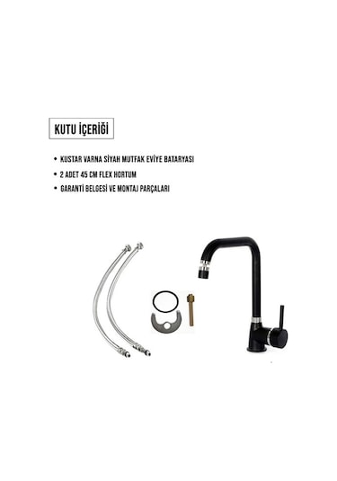 Kustar Varna Siyah Oynar Başlıklı Aç-Kapa Mutfak Eviye Bataryası