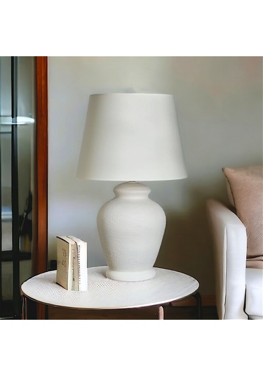 Qdec Vintage Seramik Abajur Rustik Ekru - Ekru