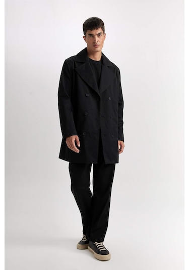 DeFacto Slim Fit Dar Kesim Düğmeli Kemerli Trençkot D5528AX25SPBK27