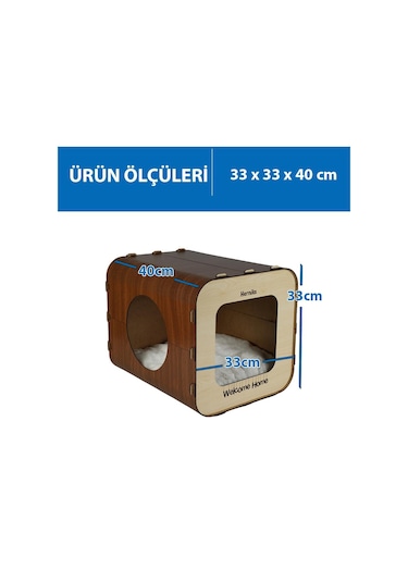 Herniks Mdf Dörtgen Kedi Evi 33 CM Hr3027