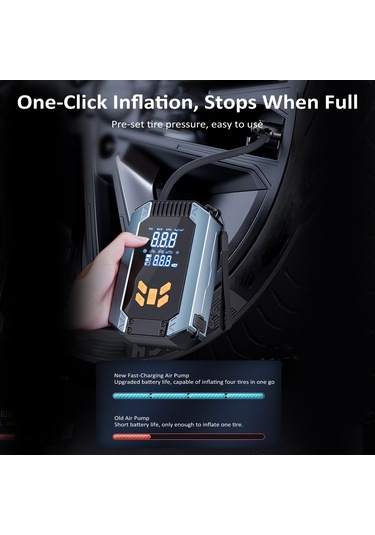 Reedark 12v Araç Acil Başlatma Ve Hava Pompa 2'li Cihazı - Kablosuz Sayısal Göstergeli, Led Işık, Usb Şarj Portlu, 150psı Maksimum Basınç