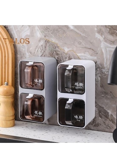Gri Duvara Monte Baharat Kavanozları 300/600/900/1200 Ml Kaşıkla Düzenleme Kutusu Yerden Tasarruf Sağlayan Mutfak Depolama Ev Tedarik 900ml 3 Gri