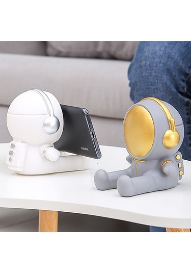 Cbtx Yaratıcı Karikatür Astronot Cep Telefonu Tutucu Masaüstü Cep Telefonu Braketi Standı Ev Dekor - Beyaz