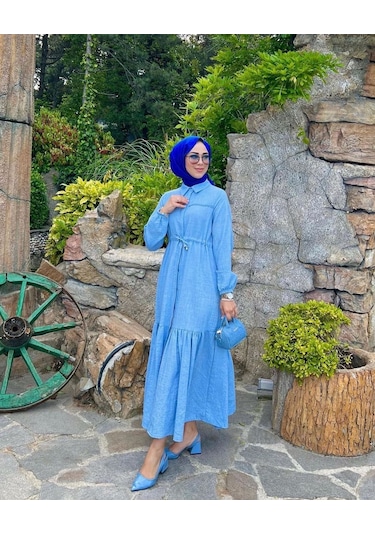 Dantelli İplikli Uzun Elbise 001