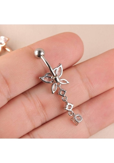 Shopiolog Cerrahi Çelik Kelebek 316 L Göbek Piercing Gümüş