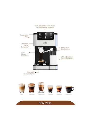 Sinbo SCM 2995 Kapsül Kahve Aparatlı Espresso Makinesi