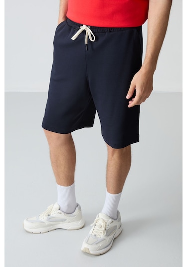 Fiesta Lacivert Pamuklu Kalın Yumuşak Dokulu Oversize Fit Basic Erkek Şort Takım - 85257 Kırmızı
