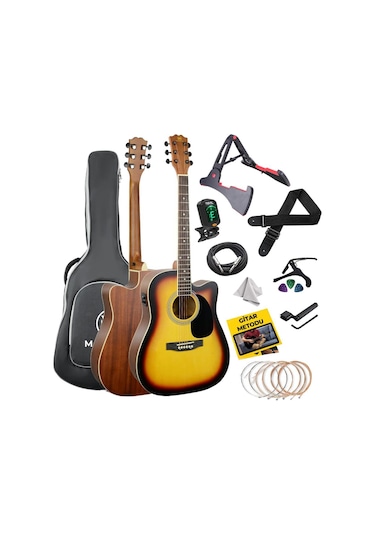 Maxword Mcg-750sb Yüksek Kaliteli Ağaç Ekolayzerli Elektro Akustik Gitar Full Set