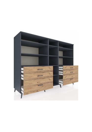 Kronos Dolap 10 Raflı 6 Çekmeceli 220x59x163 Antrasit-antrasit/ç Antrasit-antrasit/çam