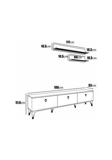 Simple Modern 180 Cm Smp18033 Tv Ünitesi 2 Raflı Beyaz Gümüş Beyaz - Gümüş