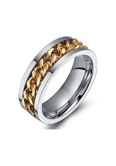 Novahub Altın Punk Erkek Kadın Unisex Paslanmaz Çelik Zincir Kakma Parmak Yüzük Band Takı Hediye 13 Altın - 13 Altın