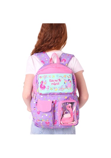 Elatae Su Geçirmez Kumaş Kız Çocuk Çok Gözlü Ortopedik Sırt Okul Çantası L5240 Lila