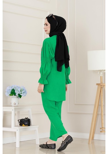 Önü Taşlı Kolu Lastikli İkili Takım-yeşil-5101 Yeşil