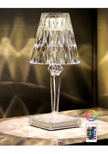 Dekoratif Ledli Usb Şarjlı Dokunmatik Kristal Led Masa Abajur Rgb Şeffaf