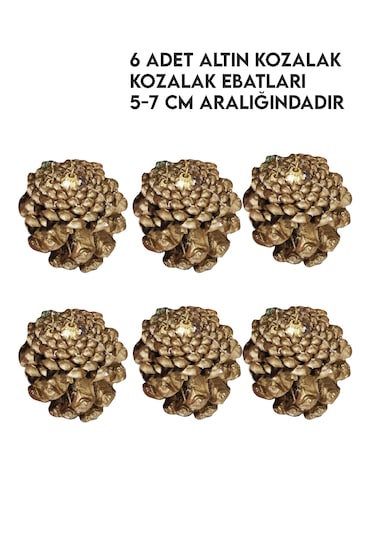 6 Adet Yılbaşı Çam Ağacı Gold Kozalak Süs Yeni Yıl Çam Ağacı