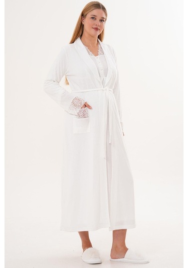 Mecit 6331 Ekru Sabahlıklı Lohusa Gecelik Takım