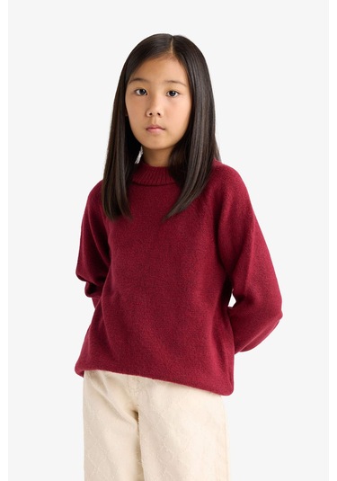 Defacto Kız Çocuk Bisiklet Yaka Triko Kazak F2755a825wnbr205 Bordo