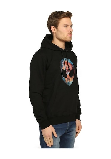 Bant Giyim - Alien Cosmos Siyah Kapşonlu Erkek Sweatshirt Hoodie