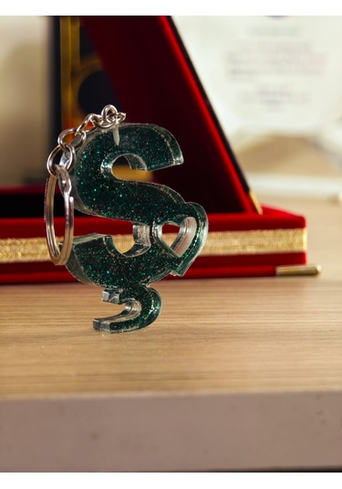 Harfli Anahtarlık Epoksi Kişiye Özel Yapım El Yapımı Harf Anahtarlık Kalp Model Özel Tasarım Hediyelik Ürün Kalp Desenli Simli Anahtarlık Beyaz - Turuncu