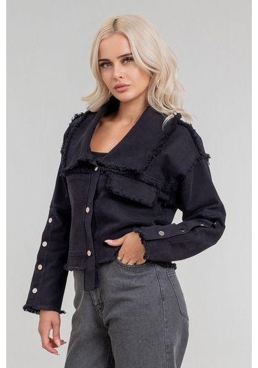 Kadın Power Likralı Pamuklu Kumaş Kol Ve Önü Çıt Çıtlı Pis Dikişli Mont Siyah