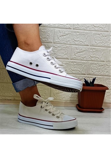 Fiyra 554 Beyaz Kısa Unisex Sneaker Keten Spor Ayakkabı 001