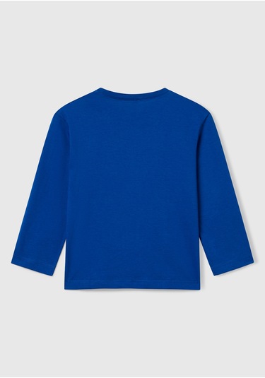 Erkek Çocuk Çok Renkli Logo Baskılı Bisiklet Yaka Uzun Kollu T-shirt Lacivert