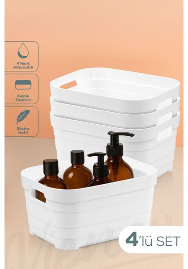 Vienev 4'lü 3,8 Litre Saklama Kutusu Beyaz Beyaz
