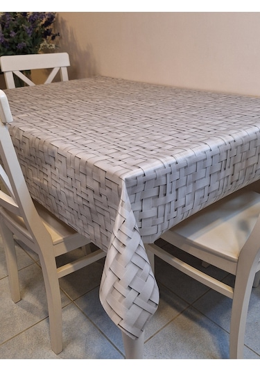 Kumaş Dokulu Tabanı Silikonlu Yıkanabilir Silinebilir Ütülenebilir Kaymaz Dekoratif Masa Örtüsü Brs020 Açık Gri