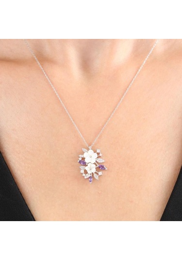 Mia vento Manolya Çiçeği Ametist Taşlı Bahar Senfonisi Flowers Gümüş Kolye