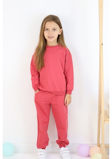Kız Çocuk İki İplik Basic Eşofman Takımı Kırmızı