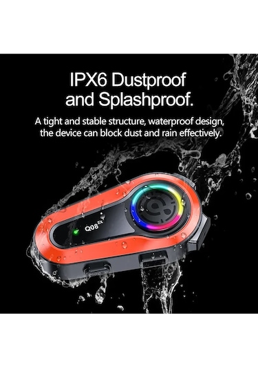 Q08 2x 1000m Telsiz Mesafeli Özellikli 2 Kişi Bağlantılı Bluetooth Kask Kulaklık Ekranlı Fenerli Mü