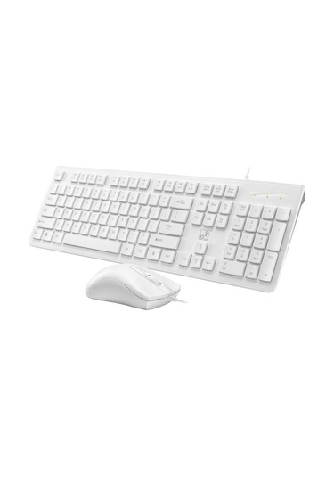 Rogfer Zgb S500 Kare Tuş Başlığı Kablolu Klavye + Mouse Seti Beyaz - Beyaz Optik