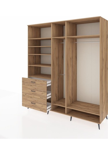 Kronos Dolap 9 Raflı 3 Çekmeceli 3 Askılı 220x59x243 Çam-çam/çam Atlas Çam/atlas Çam