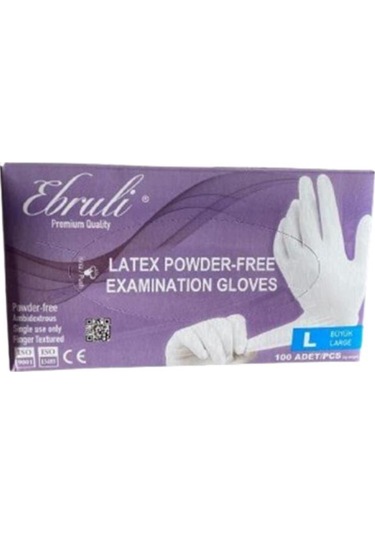 Ebruli Latex Pudrasız Eldiven L 100'lü