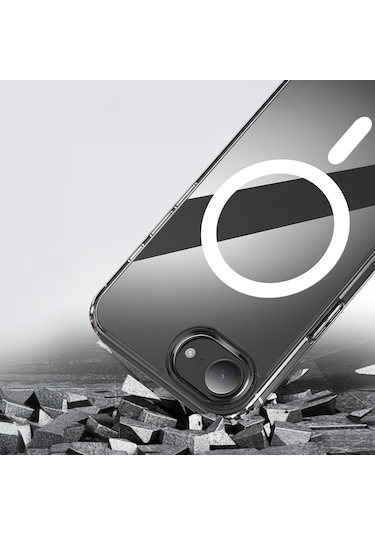 Kilifone - İphone 16e Uyumlu - Kılıf Magsafe Şarj Özellikli Şeffaf Sert Pc Koruyucu Embos Kapak - Şeffaf - T36097 Şeffaf
