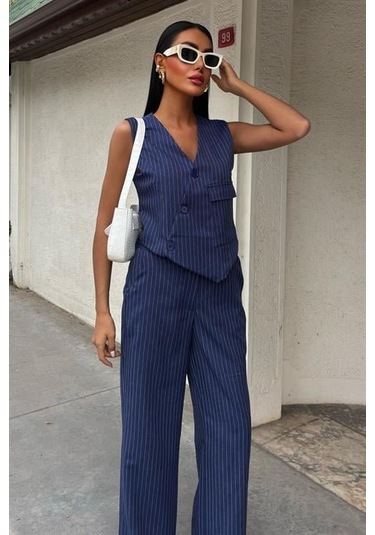 Yeleği Çapraz Detay Düğmeli Cepli Yelekli Takım 10150 Laci Vert