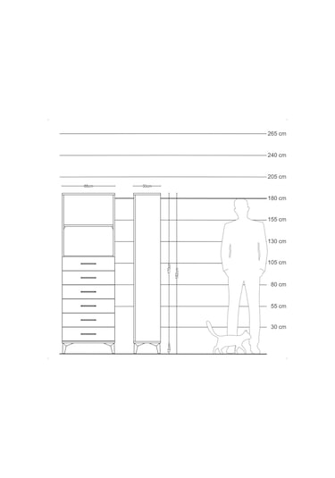 Arges Dolap 2 Raflı 6 Çekmeceli 88x30x182 Çam-antrasit Çam
