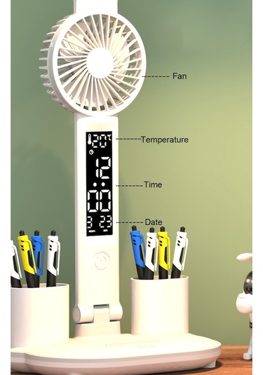 Maoyaya Fanlı Çift Kafa Led Masa Lambası, Dokunmatik Kontrol, Saat Ve Kalem Tutuculu Diğer