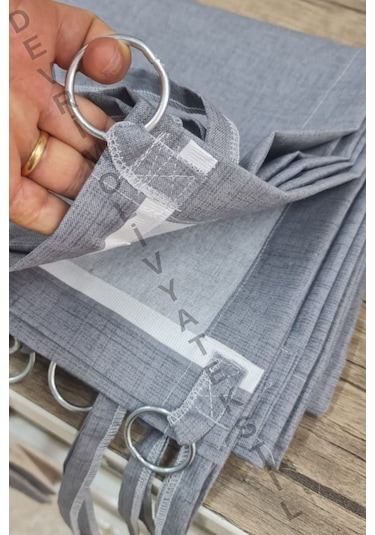 Devrim Olivya Tekstil Halkalı Düz Antrasit Renk Özel Dikim Lüks Balkon Perdesi - En X Yükseklik Ölçü Seçenekleri Antrasit