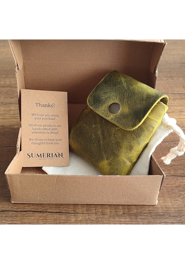 Sumerian Leather Craft Deri Sigara Kılıfı Limon Yeşili 2