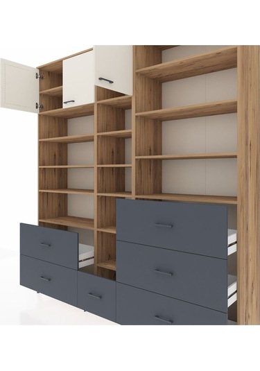 Hyperion Dolap 17 Raflı 6 Çekmeceli 3 Kapaklı 220x44x243 Çam-aytaşı/antrasit Aytası/antrasıt